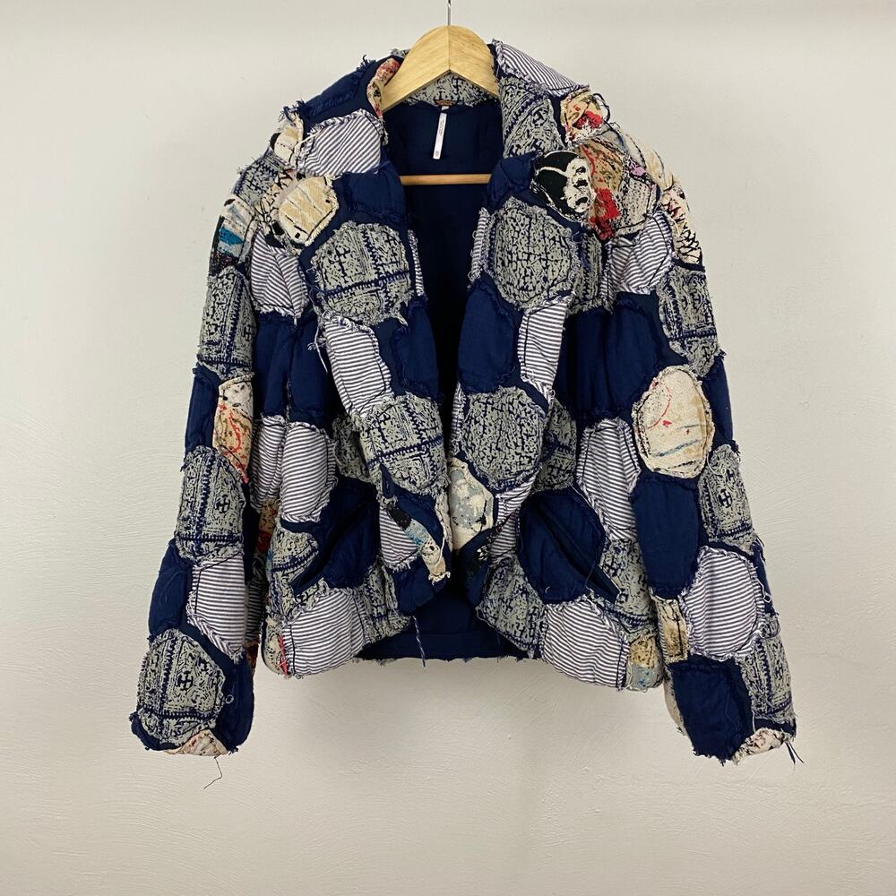 Free People Sahu Patchwork Jacket - Indigo - Size XS